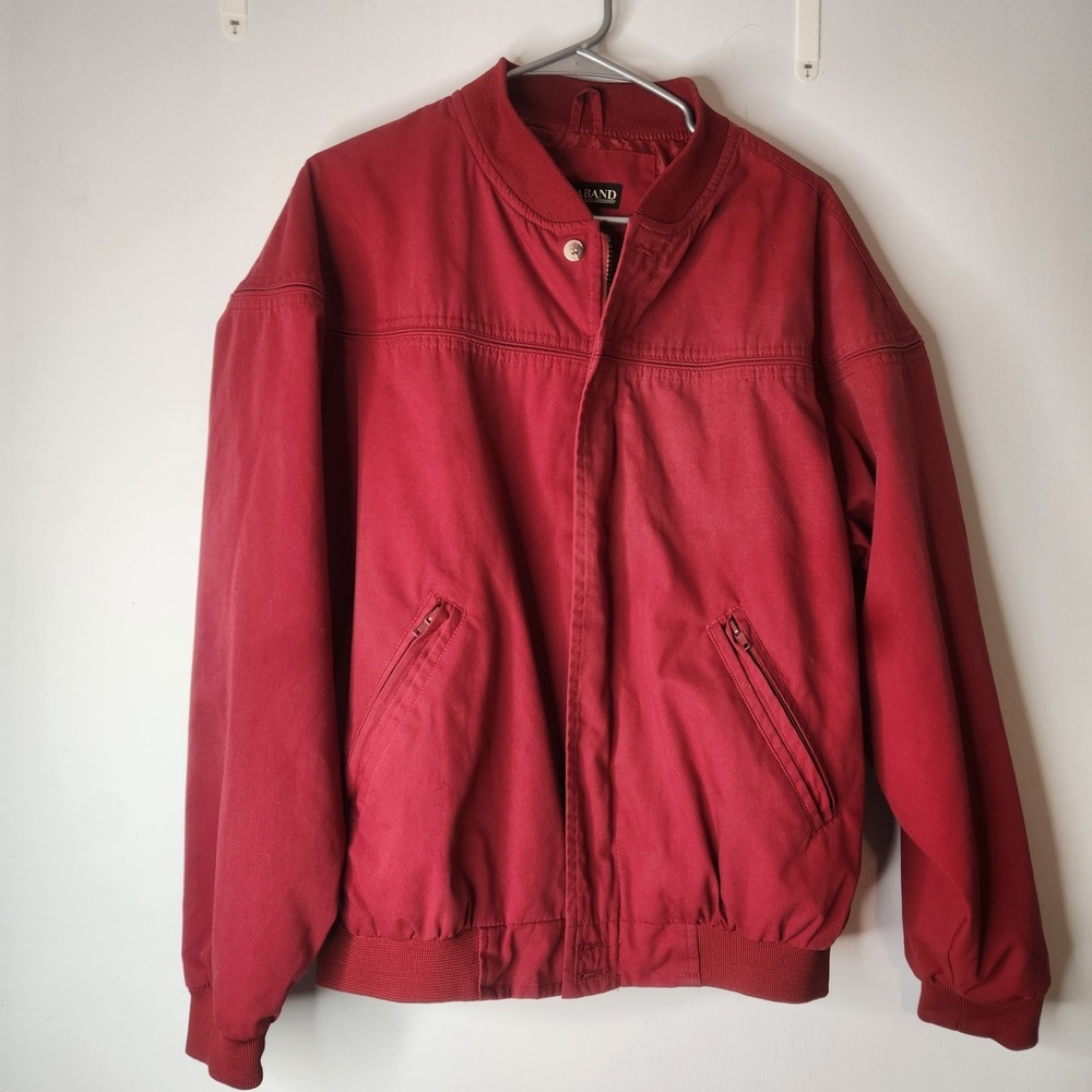 Men's Vintage Harrington Bomber Style Jacket Large Red Full Zip Haband